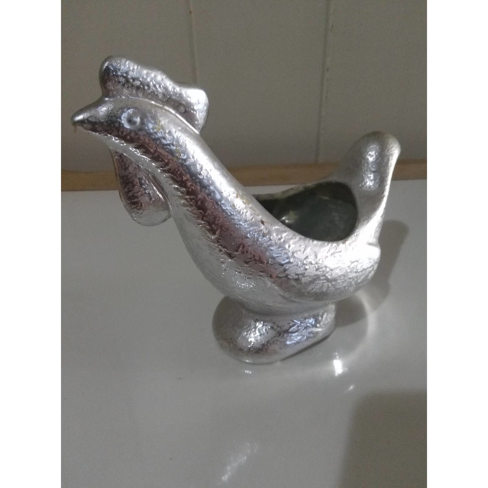 Vintage Faux Silver Rooster Planter20